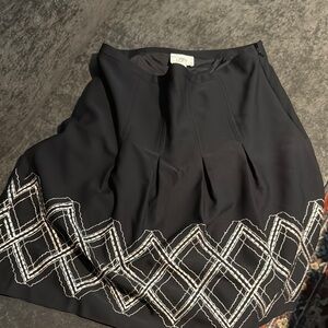 LOFT Black A-Line Skirt with White Pattern